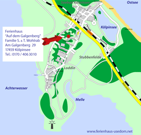 Ortsplan Ostseebad Kölpinsee mit den Ortsteilen Loddin und Stubbenfelde - Insel Usedom
